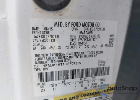 2016 Ford Expedition El King Ranch from USA, damaged, VIN 1FMJK1HT1GEF07355